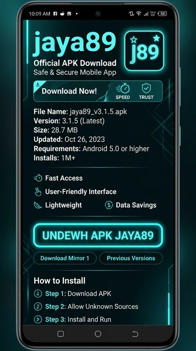 Tampilan halaman APK jaya89